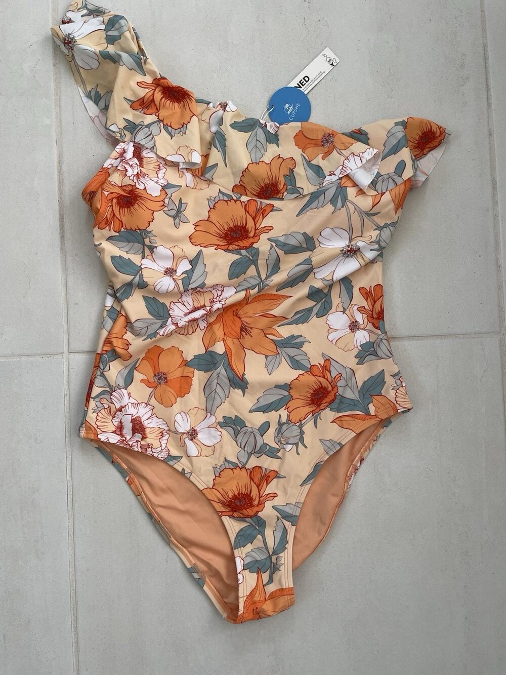 Cupshe Swim One Piece One Shoulder Swimsuit Floral Ruffled Summer NWT